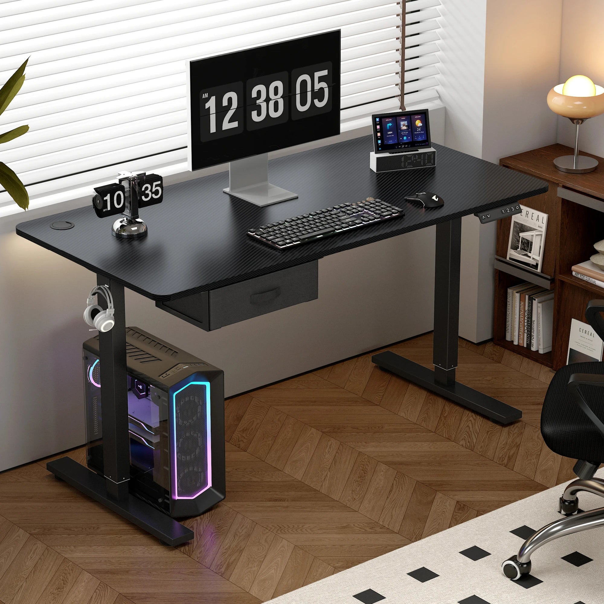 Electric Standing Desk Sit Stand Table Height Adjustable Electric Computer Desk USB Charging Port Drawer for Home Office-100Cm