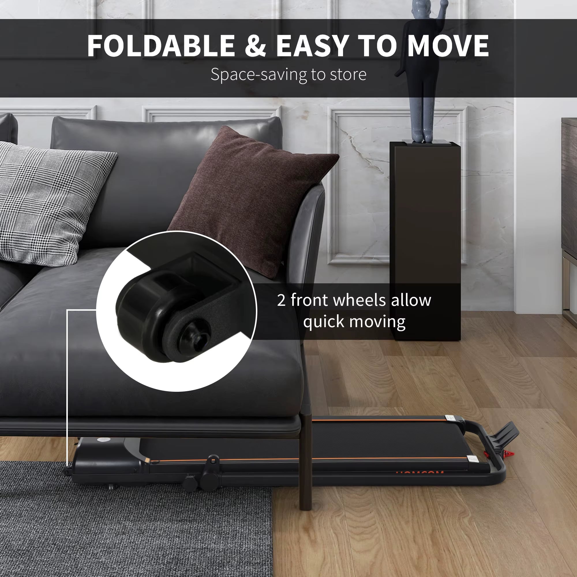 HOMCOM Walking Pad Treadmill, Folding Treadmill for Home, 1-8Km/H under Desk Running Machine with Low Noise 1.5HP, Orange