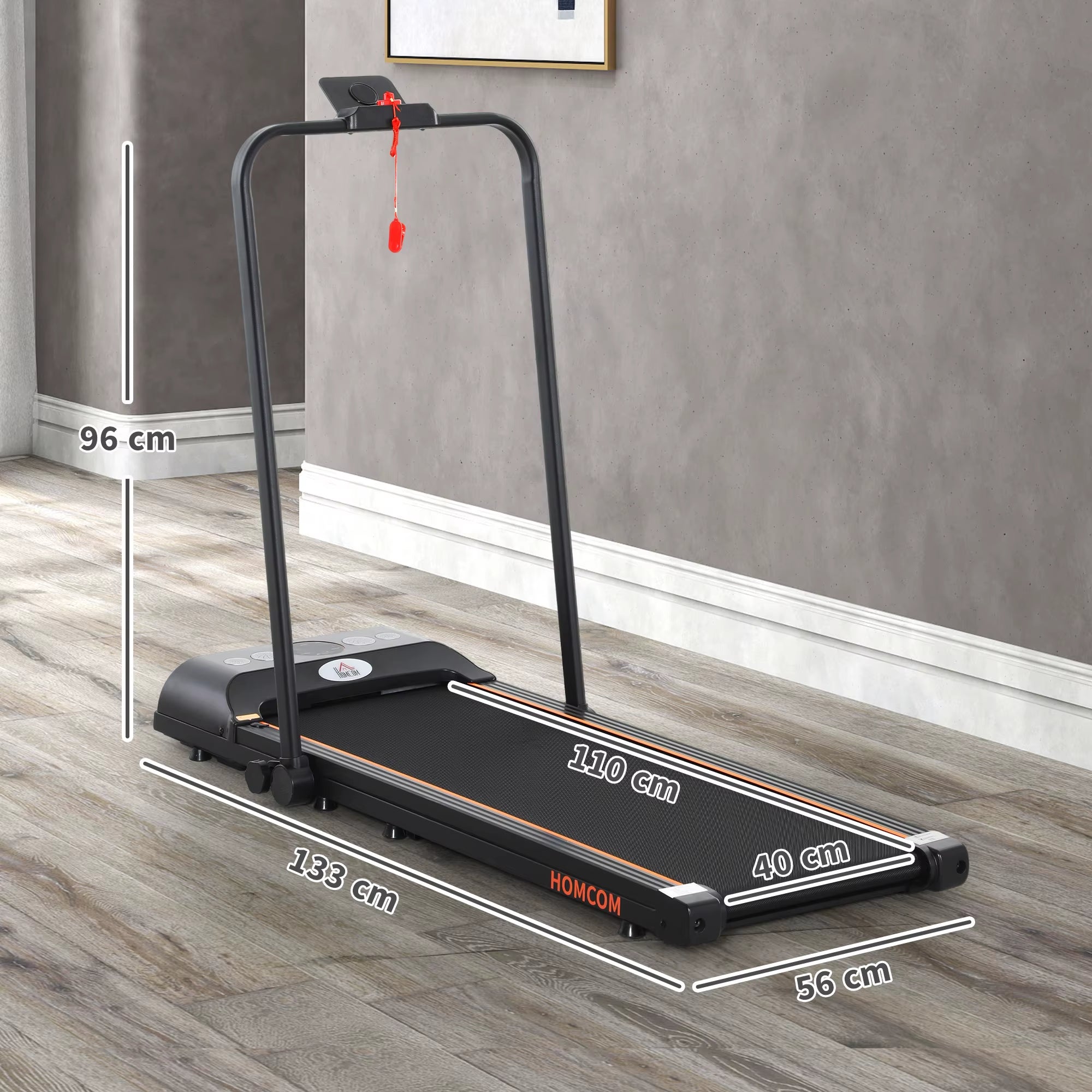 HOMCOM Walking Pad Treadmill, Folding Treadmill for Home, 1-8Km/H under Desk Running Machine with Low Noise 1.5HP, Orange