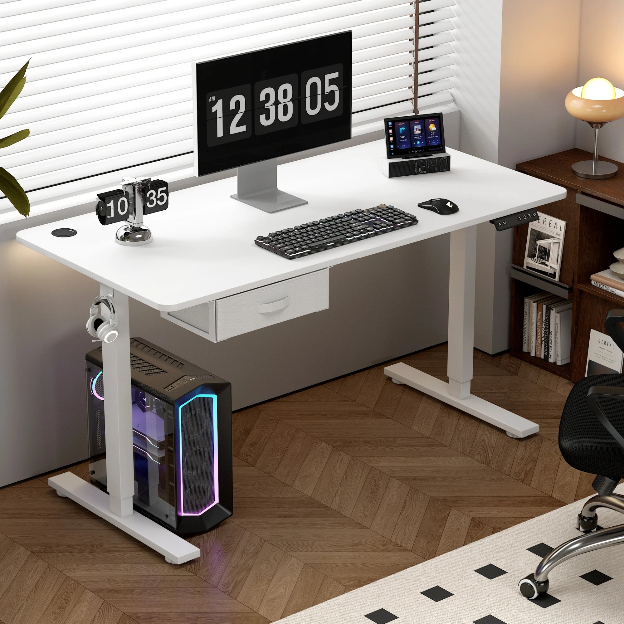 Electric Standing Desk Sit Stand Table Height Adjustable Electric Computer Desk USB Charging Port Drawer for Home Office-100Cm