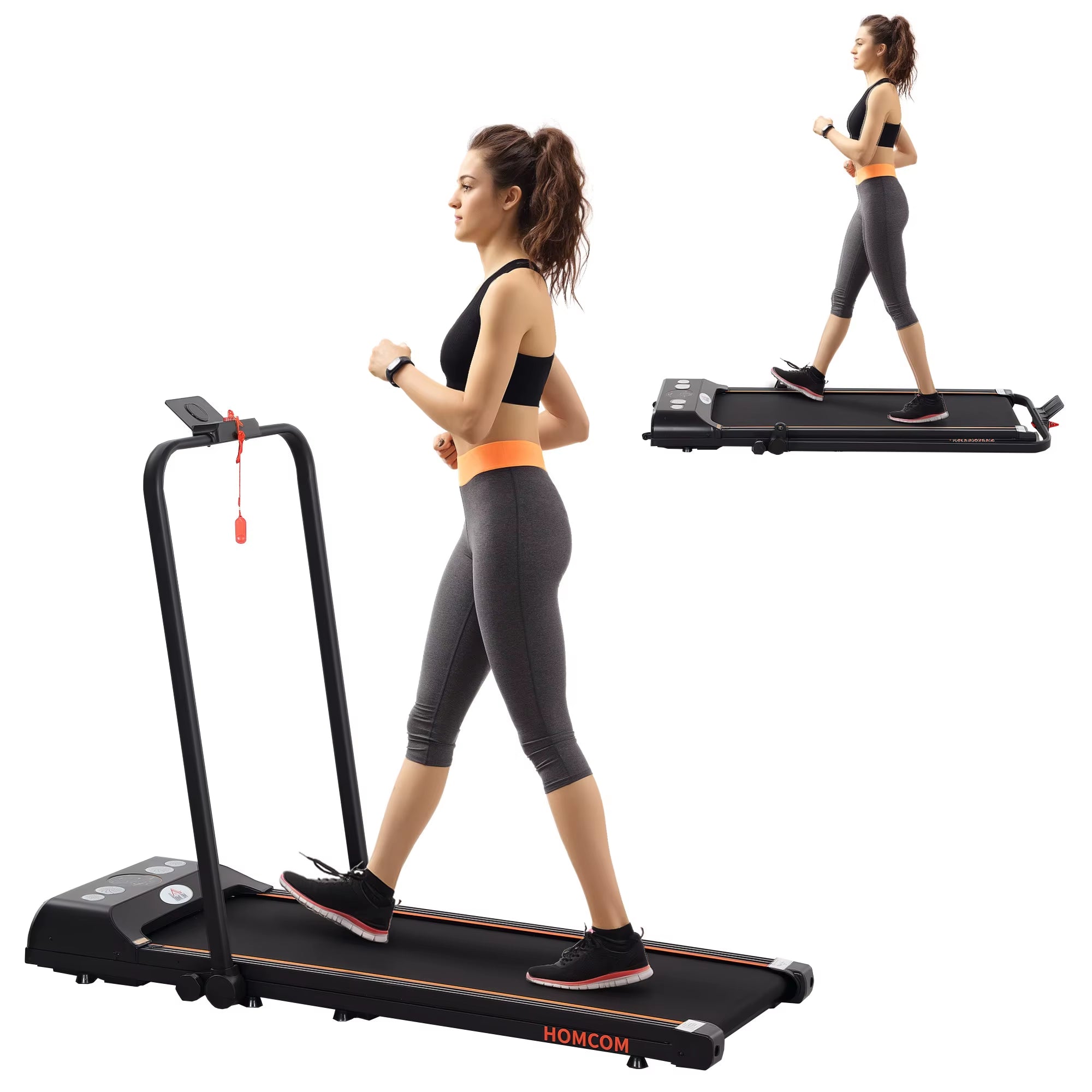 HOMCOM Walking Pad Treadmill, Folding Treadmill for Home, 1-8Km/H under Desk Running Machine with Low Noise 1.5HP, Orange