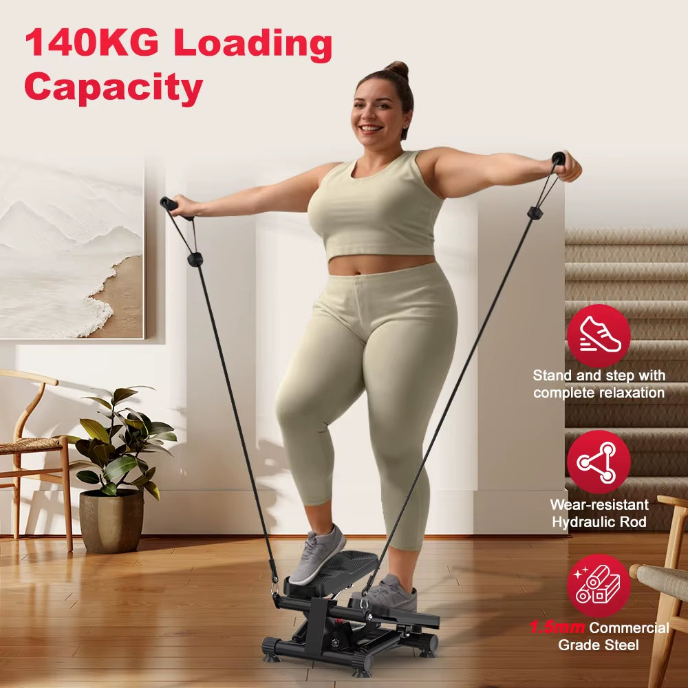 Mini Stepper for Exercise Low-Impact Stair Step Cardio Equipment with Resistance Bands Optional Twist Motion Stepper